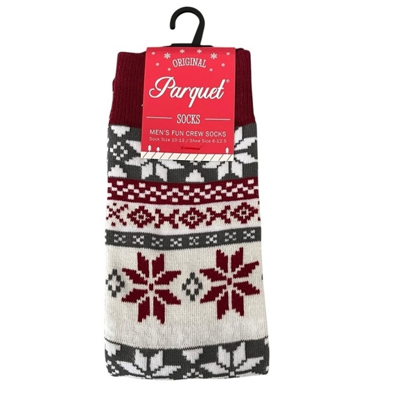 Parquet Socks Christmas Snowflakes Men's Size 10-13 Stretch Novelty Easy Care - Picture 1 of 7